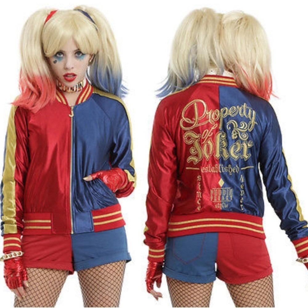 Suicide Squad Harley Quinn Bomber Jacket Red Blue Property of Joker Medium